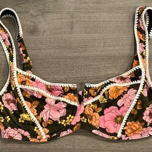 Victoria's Secret Black and Pink Metallic Floral Bikini Top